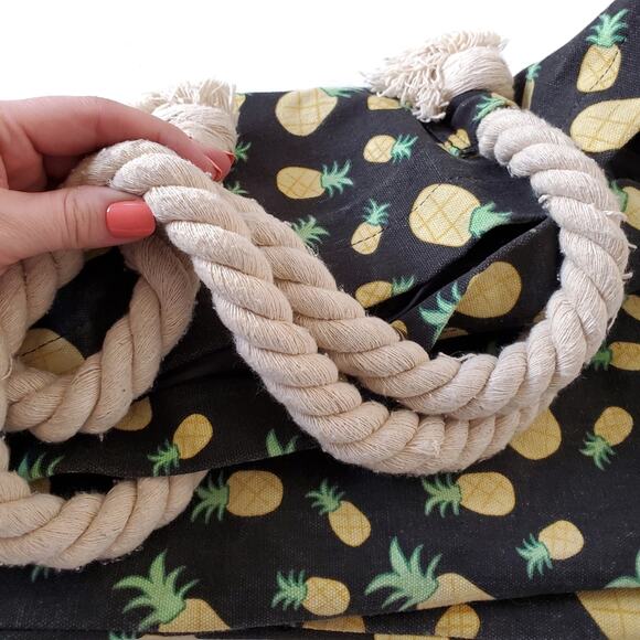 Large Pineapple Print Canvas Tote Bag Lined - Picture 6 of 8